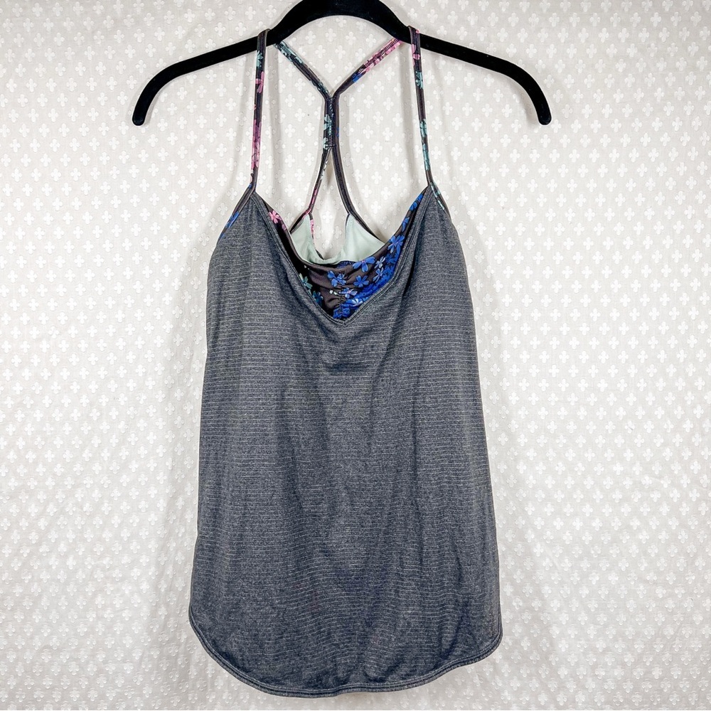 Lululemon Grey Floral Rest Less Lined Tank‎ Top